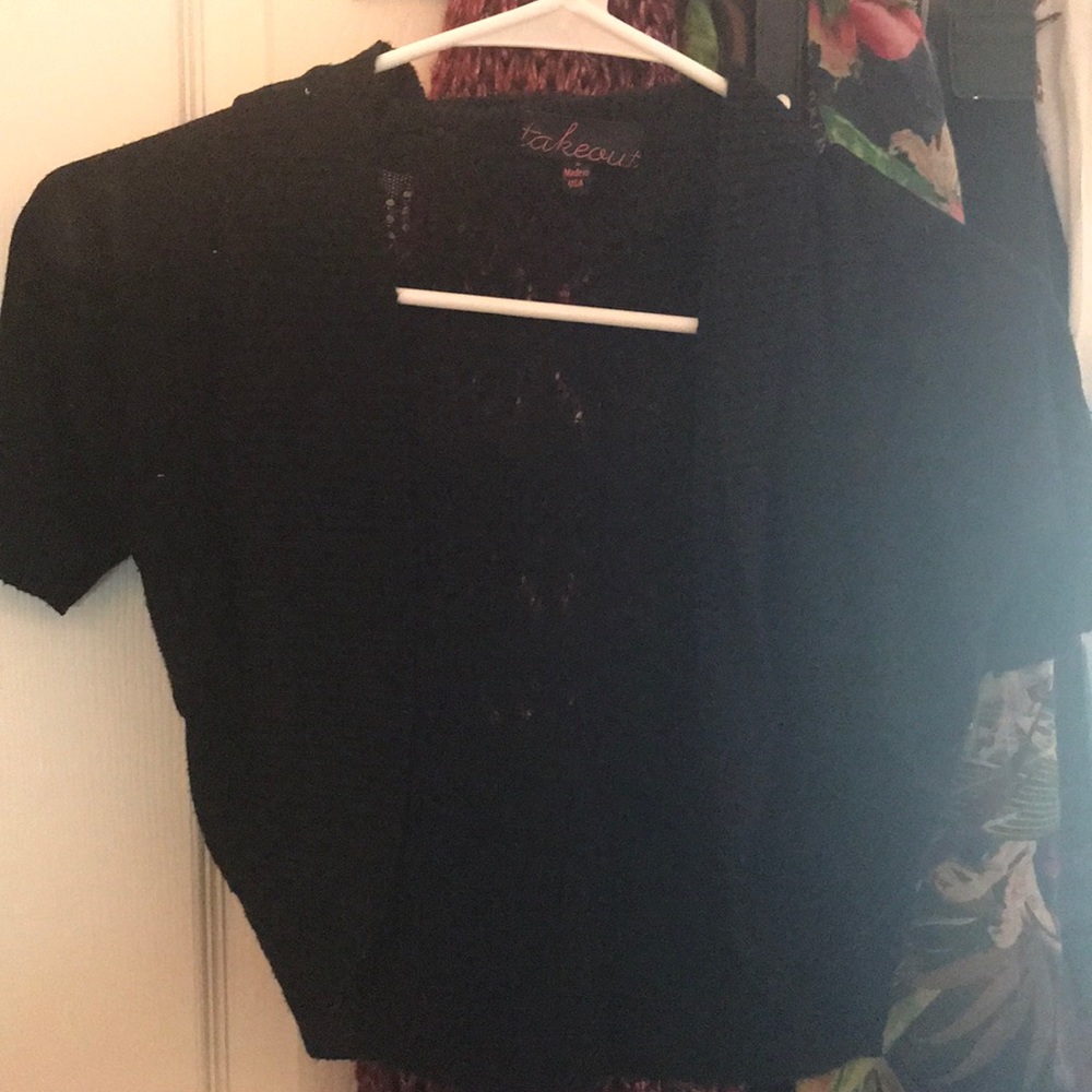 Black short, short sleeve cardigan